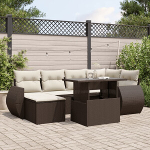 vidaXL 7-delige Loungeset met kussens poly rattan bruin