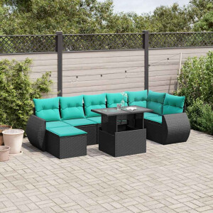 vidaXL 8-delige tuinbankset met kussens, zwart polyrotan