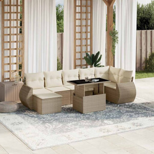 vidaXL 8-delige Loungeset met kussens poly rattan beige