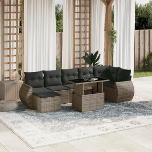 vidaXL 8-delige Loungeset met kussens poly rattan grijs
