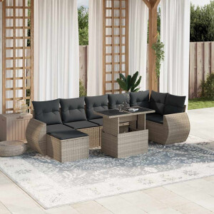 vidaXL 8-delige Loungeset met kussens poly rattan lichtgrijs