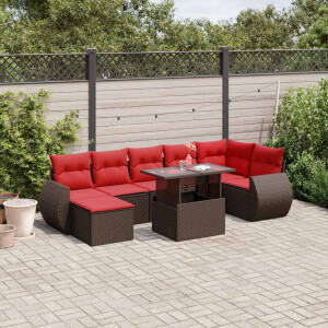 vidaXL 8-delige tuinbankset met kussens, bruin polyrotan