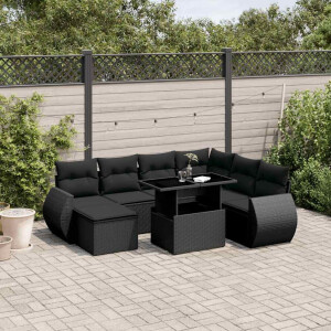 vidaXL 8-delige Loungeset met kussens poly rattan zwart
