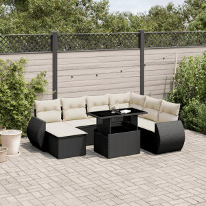 vidaXL 8-delige Loungeset met kussens poly rattan zwart
