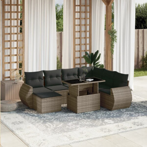 vidaXL 8-delige Loungeset met kussens poly rattan grijs