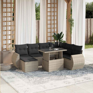 vidaXL 8-delige Loungeset met kussens poly rattan lichtgrijs
