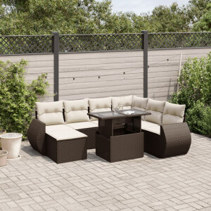vidaXL 8-delige Loungeset met kussens poly rattan bruin