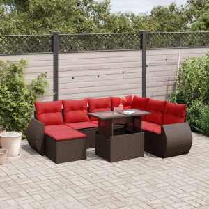 vidaXL 8-delige tuinbankset met kussens, bruin polyrotan