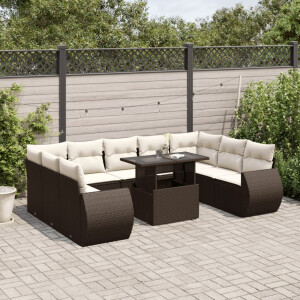 vidaXL 10-delige Loungeset met kussens poly rattan bruin