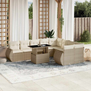 vidaXL 10-delige Loungeset met kussens poly rattan beige