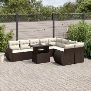 vidaXL 10-delige Loungeset met kussens poly rattan bruin