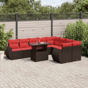 vidaXL 10-delige tuinbankset met kussens, bruin polyrotan
