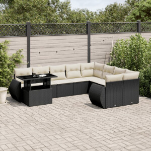 vidaXL 10-delige Loungeset met kussens poly rattan zwart