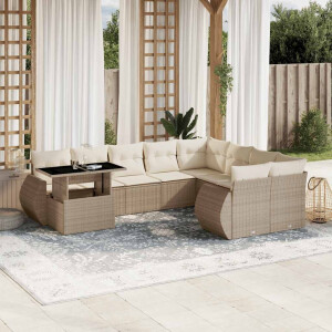 vidaXL 10-delige Loungeset met kussens poly rattan beige