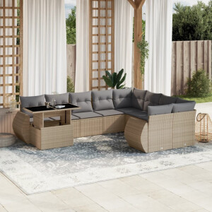 vidaXL 10-delige Loungeset met kussens poly rattan beige