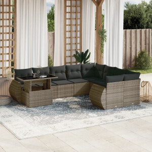 vidaXL 10-delige Loungeset met kussens poly rattan grijs