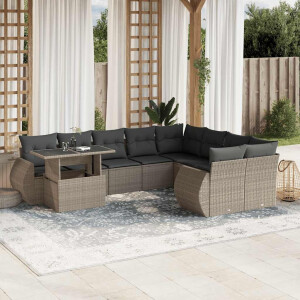 vidaXL 10-delige Loungeset met kussens poly rattan lichtgrijs