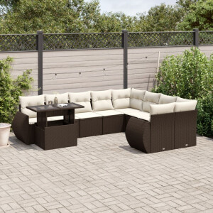 vidaXL 10-delige Loungeset met kussens poly rattan bruin