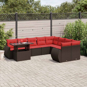 vidaXL 10-delige tuinbankset met kussens, bruin polyrotan