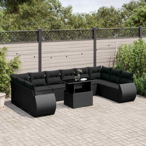 vidaXL 11-delige Loungeset met kussens poly rattan zwart