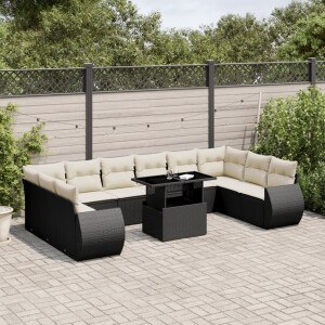 vidaXL 11-delige Loungeset met kussens poly rattan zwart