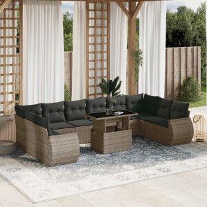 vidaXL 11-delige Loungeset met kussens poly rattan grijs