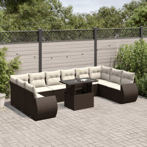 vidaXL 11-delige Loungeset met kussens poly rattan bruin