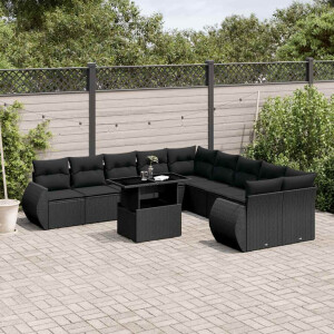 vidaXL 11-delige Loungeset met kussens poly rattan zwart