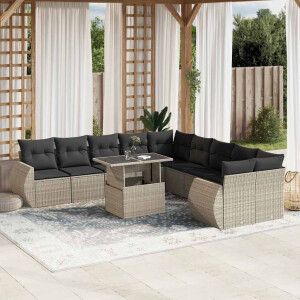 vidaXL 11-delige Loungeset met kussens poly rattan lichtgrijs