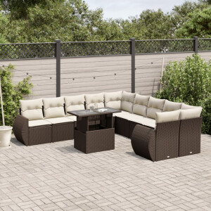 vidaXL 11-delige Loungeset met kussens poly rattan bruin