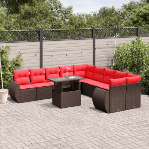 vidaXL 11-delige tuinbankset met kussens, bruin polyrotan