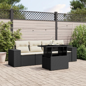 vidaXL 5-delige Loungeset met kussens poly rattan zwart