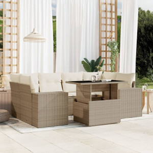 vidaXL 7-delige Loungeset met kussens poly rattan beige