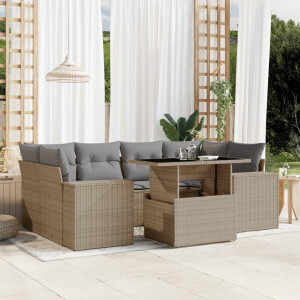 vidaXL 7-delige Loungeset met kussens poly rattan beige