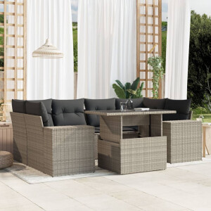 vidaXL 7-delige Loungeset met kussens poly rattan lichtgrijs