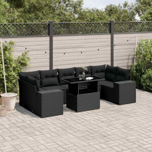 vidaXL 8-delige Loungeset met kussens poly rattan zwart