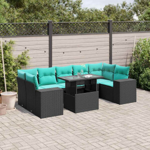 vidaXL 8-delige tuinbankset met kussens, zwart polyrotan