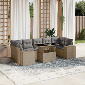 vidaXL 8-delige Loungeset met kussens poly rattan beige