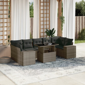 vidaXL 8-delige Loungeset met kussens poly rattan grijs