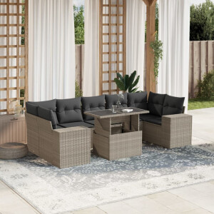 vidaXL 8-delige Loungeset met kussens poly rattan lichtgrijs