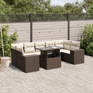 vidaXL 8-delige Loungeset met kussens poly rattan bruin