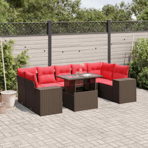 vidaXL 8-delige tuinbankset met kussens, bruin polyrotan