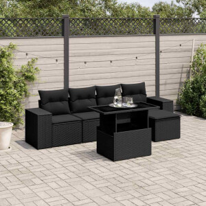 vidaXL 6-delige Loungeset met kussens poly rattan zwart