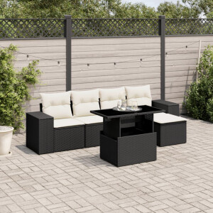 vidaXL 6-delige Loungeset met kussens poly rattan zwart