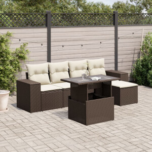 vidaXL 6-delige Loungeset met kussens poly rattan bruin