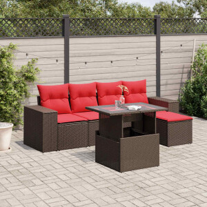vidaXL 6-delige tuinbankset met kussens, bruin polyrotan