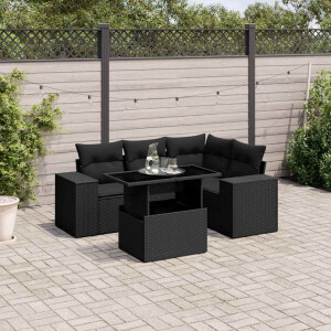 vidaXL 5-delige Loungeset met kussens poly rattan zwart