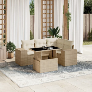 vidaXL 5-delige Loungeset met kussens poly rattan beige