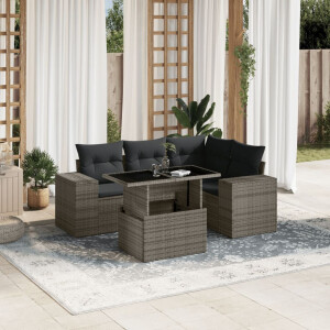 vidaXL 5-delige Loungeset met kussens poly rattan grijs