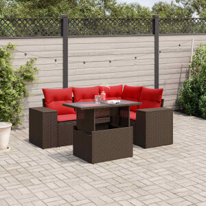 vidaXL 5-delige tuinbankset met kussens, bruin polyrotan